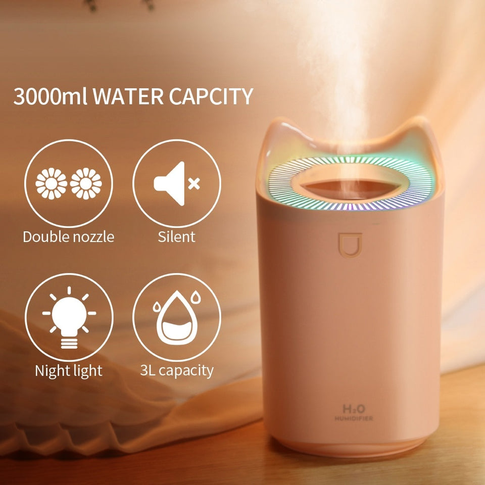 3000ML Air Humidifier Double Nozzle Cool Mist Aroma Diffuser LED Night Light  Ultrason