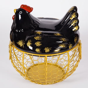 Fun black hen modeling kitchen egg storage box Creative chicken iron basket storage box