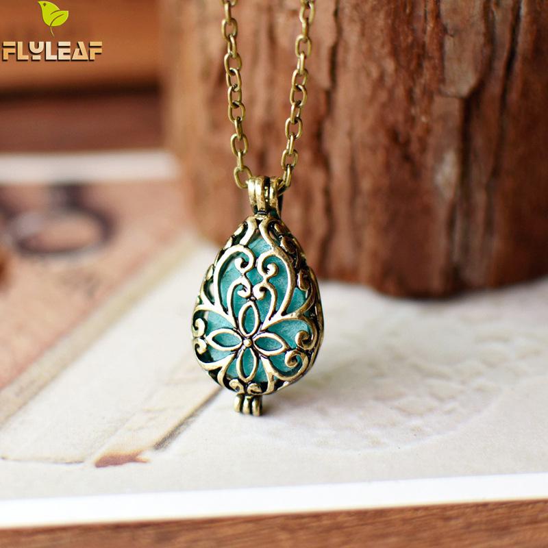 Flyleaf Vintage Hollow Carving Flower Necklaces & Pendants For Women Essential Oil Aromatherapy Retro Jewelry